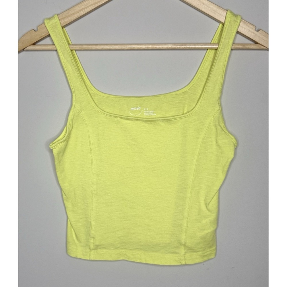 AERIE  Cropped Tank Top Women's Size‎ Medium Stretchy Square Neck Yellow Cotton
